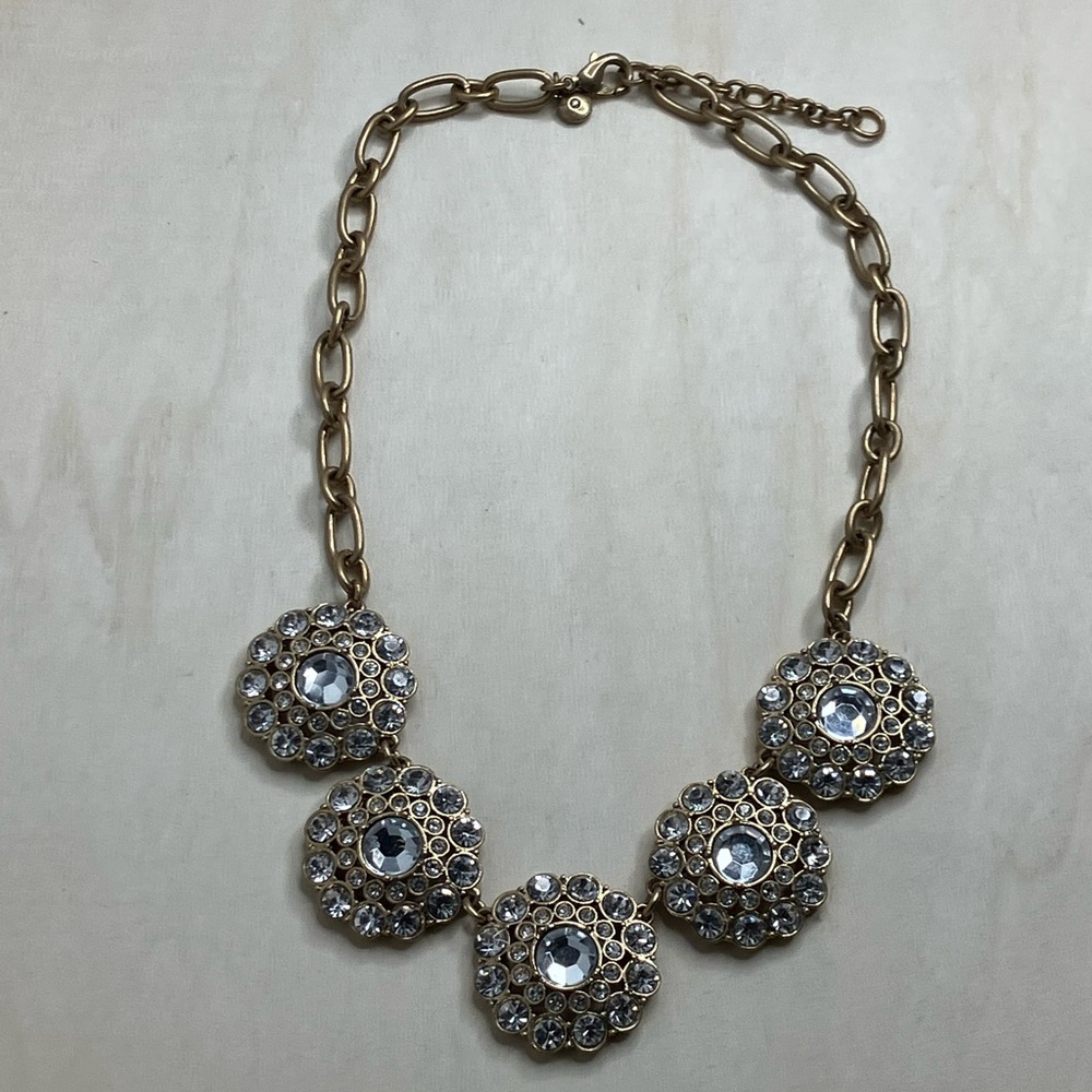 Designer J. Crew Gold Tone Crystal Rhinestone statement necklace ✨✨ - Picture 5 of 7